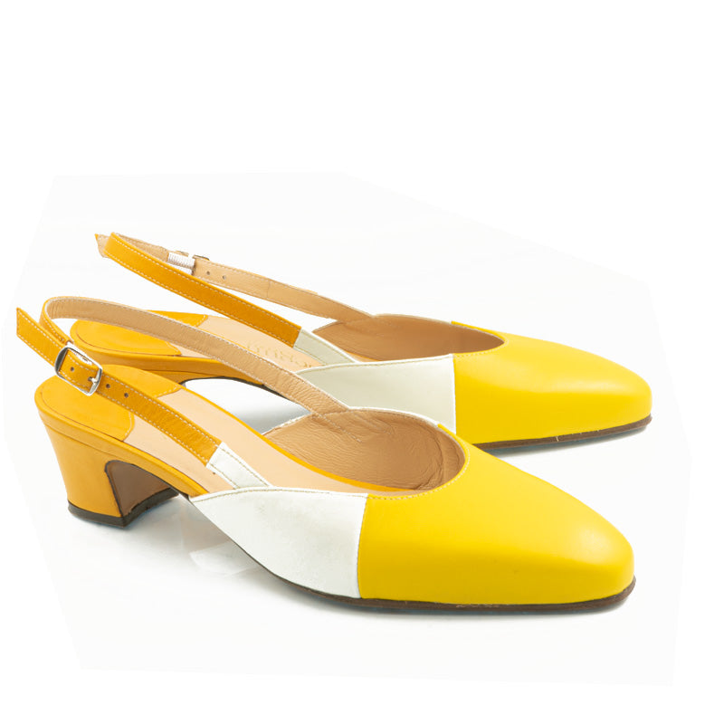 Jaune Escarpin Ocre Escarpins Petit Talon Bout Carré En Cuir Jaune